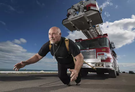Man pulling a truck