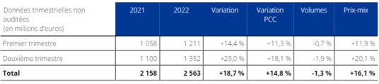 Résultats Premier Semestre 2022 - Tableau 1