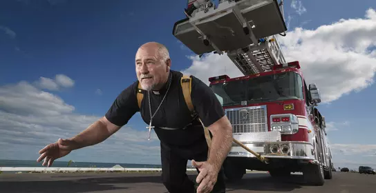 Man pulling a truck