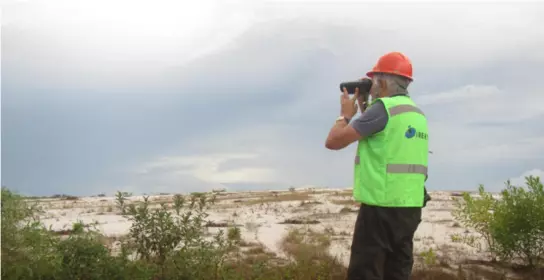 Man looking through binoculars
